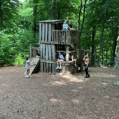 Children in wooden fort